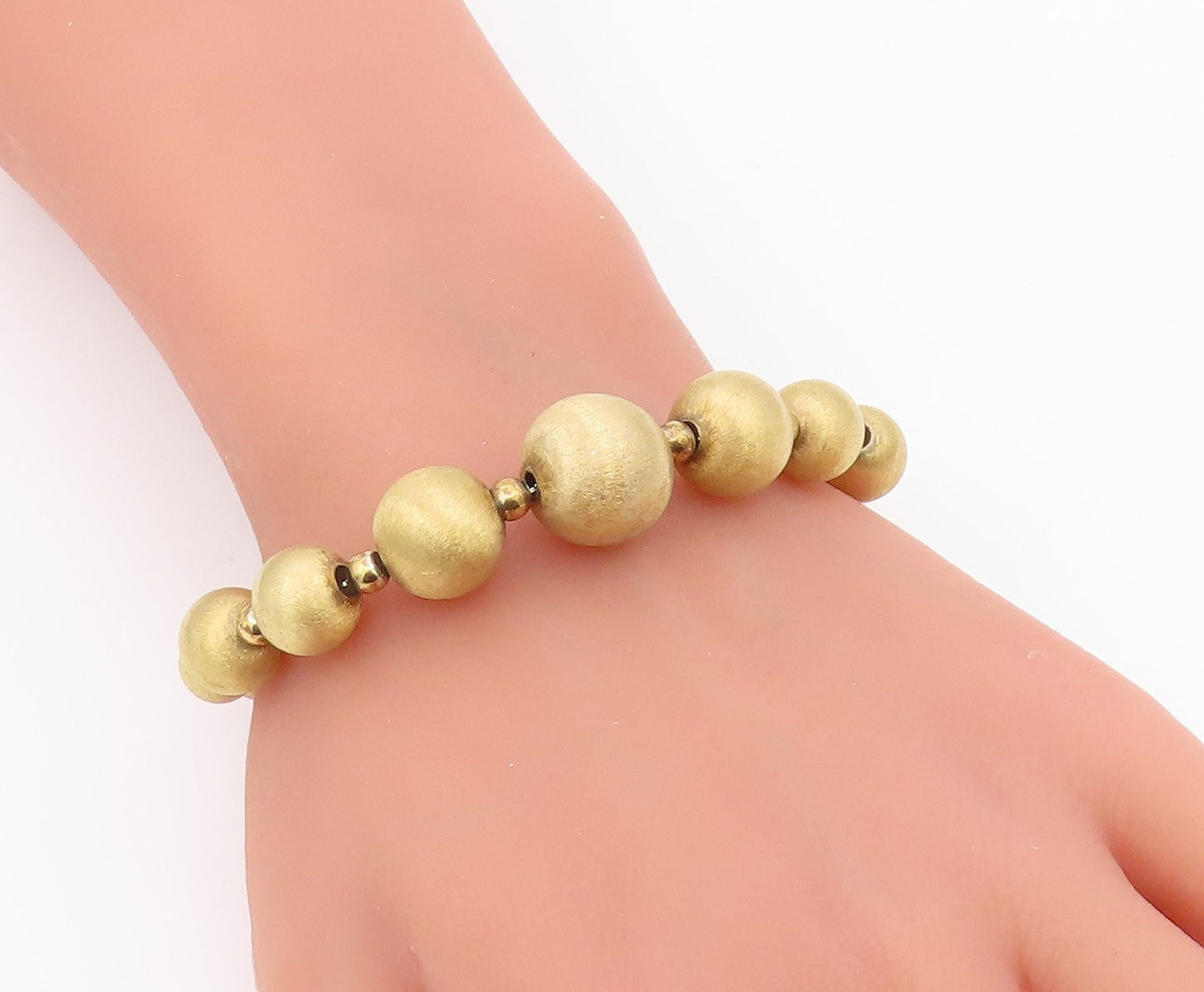 925 Sterling Silver  Gold Plated Graduated Ball Beaded Chain Bracelet  BT6519