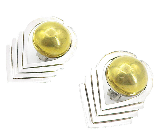 MEXICO 925 Sterling Silver  Vintage Two Tone Modernist Drop Earrings  EG4086