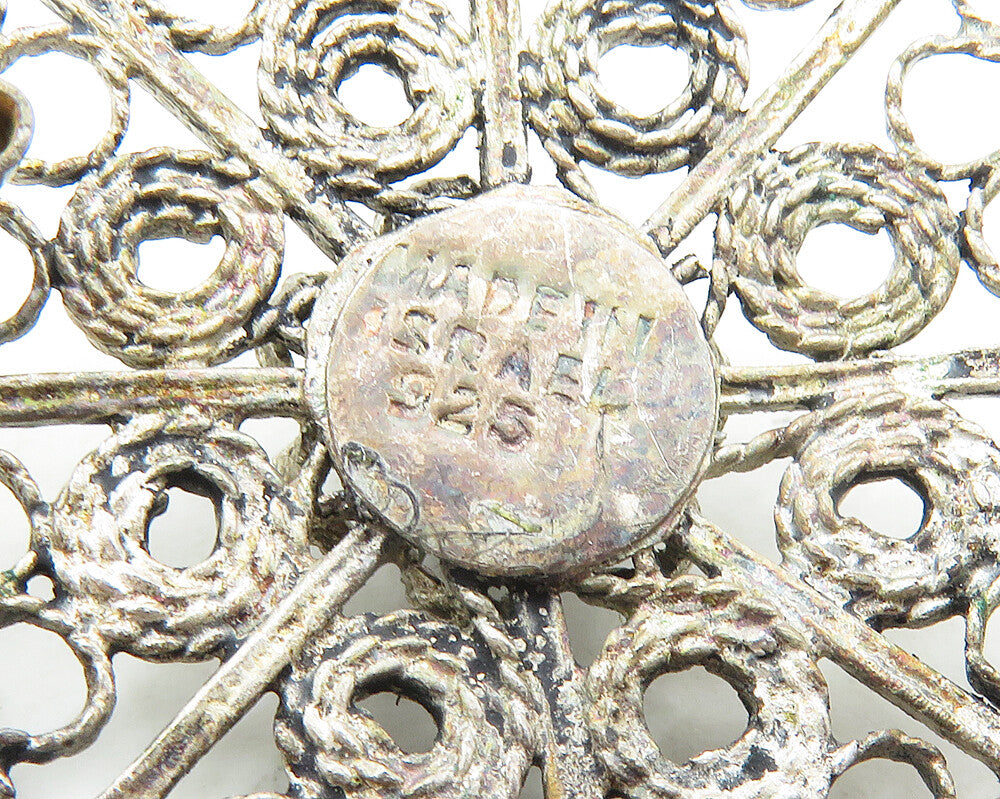 ISRAEL 925 Silver  Vintage Antique Turquoise Flower Motif Brooch Pin  BP6732