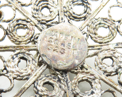 ISRAEL 925 Silver  Vintage Antique Turquoise Flower Motif Brooch Pin  BP6732