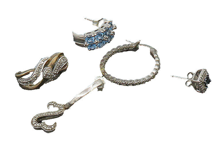 925 Sterling Silver  Vintage Genuine Diamonds Lot Single Earrings  EG11372