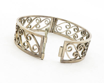 925 Sterling Silver  Vintage Antique 1937 Swirl Hinge Bangle Bracelet  BT4905