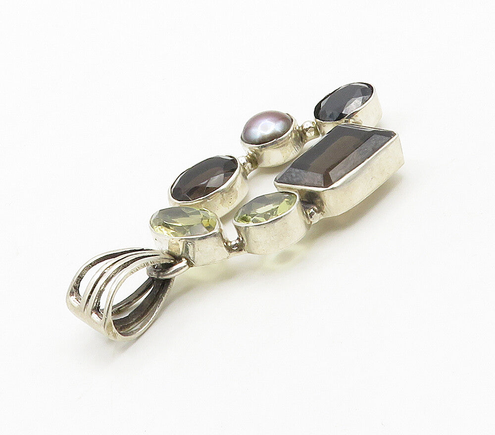 925 Sterling Silver  Blue Pearl Smoky Topaz & Hematite Shiny Pendant  PT12328