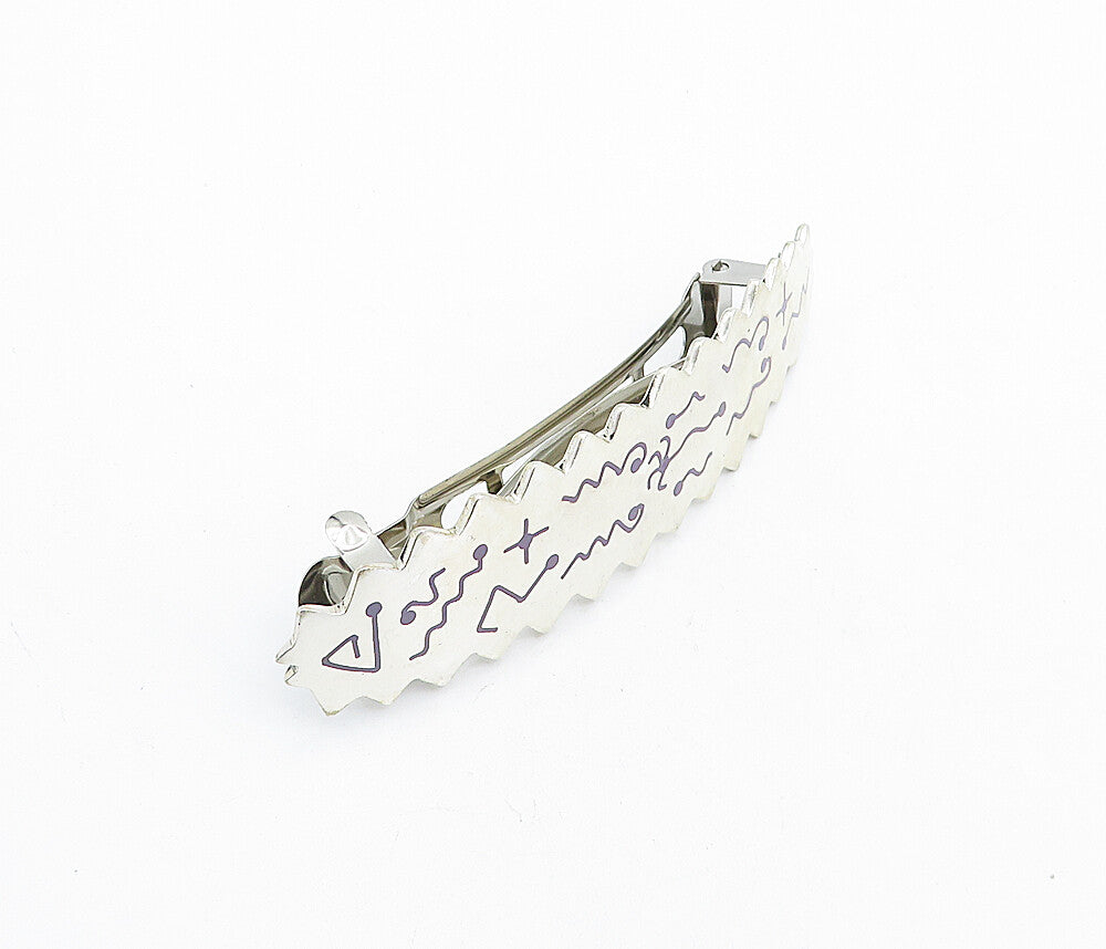 MEXICO 925 Sterling Silver  Vintage Enamel Pattern Serrated Hair Clip  TR1175