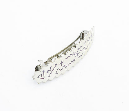 MEXICO 925 Sterling Silver  Vintage Enamel Pattern Serrated Hair Clip  TR1175