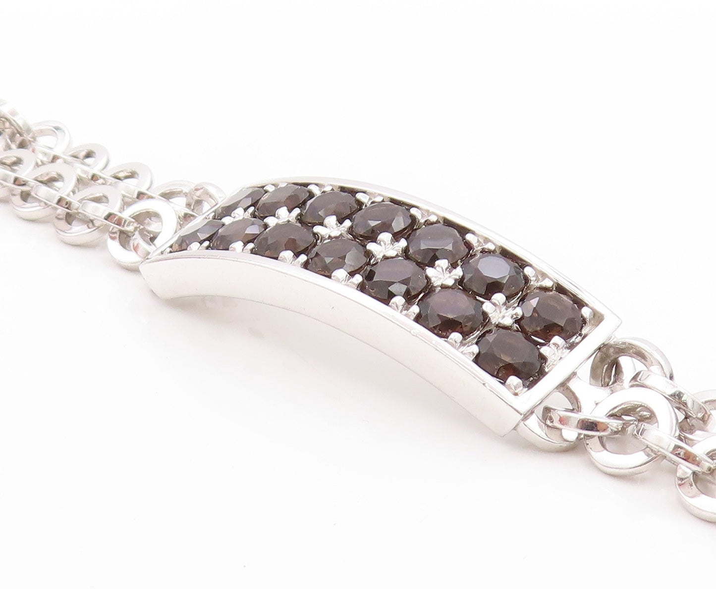 925 Sterling Silver Vintage Bracelet PIANEGONDA Round Smoky Quartz  BT11181