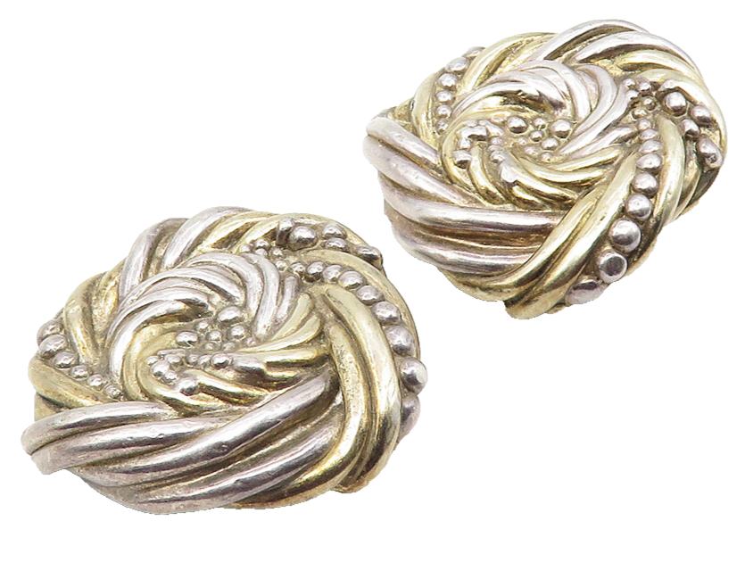 JE ISRAEL 925 Silver  Vintage 2 Tone Sculpted Non Pierce Drop Earrings  EG5660