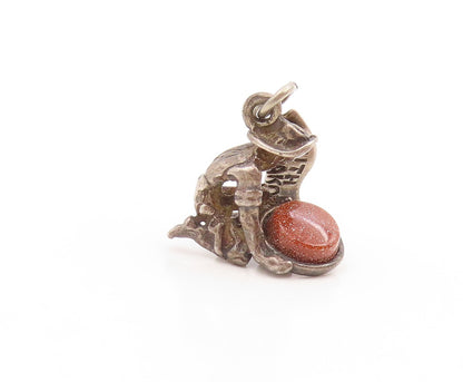 925 Sterling Silver Vintage Pendant Goldstone South Dakota Prospector  PT26221