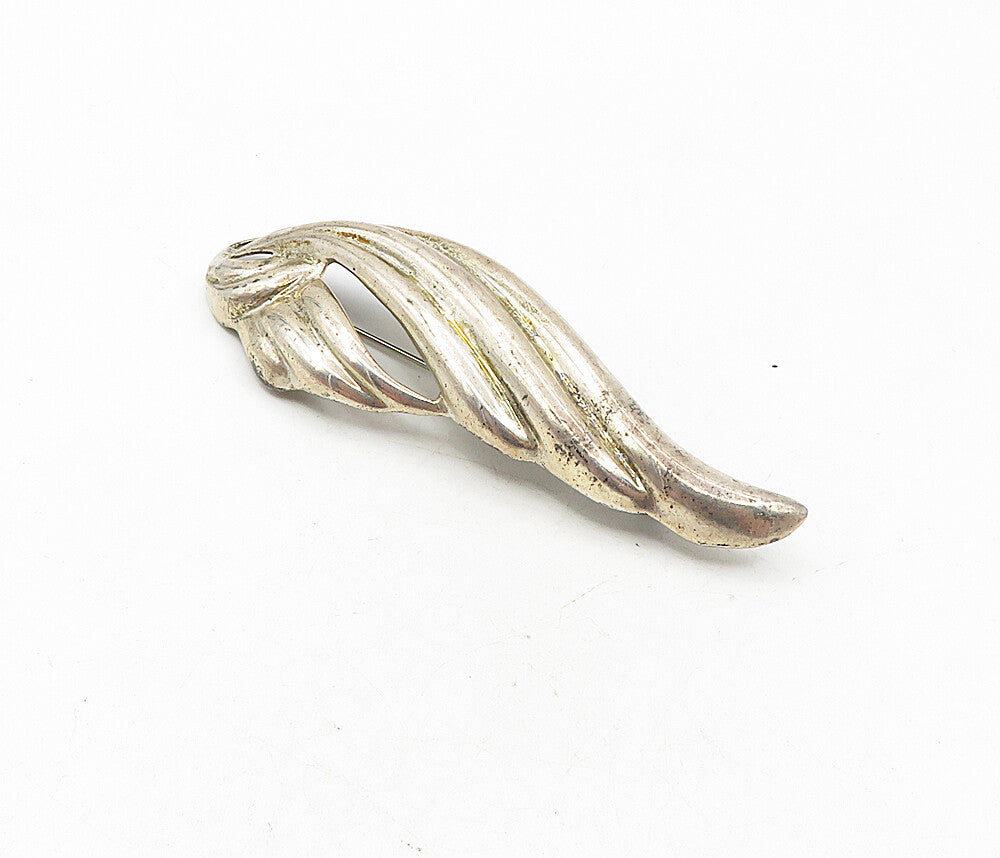 MEXICO 925 Sterling Silver  Vintage Fluted Wing Design Brooch Pin  BP3381