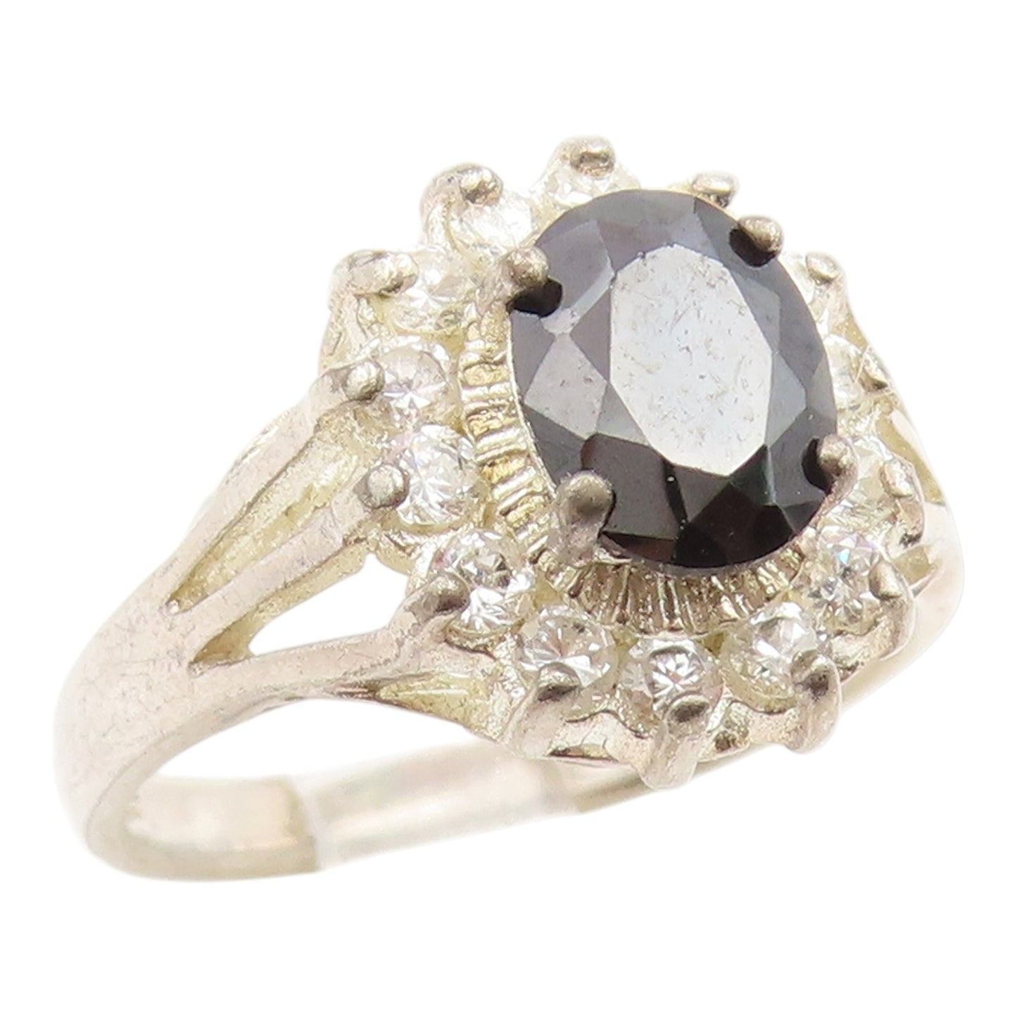 925 Sterling Silver Vintage Ring Elegant Sapphire & Topaz Band  Sz 8  RG35472
