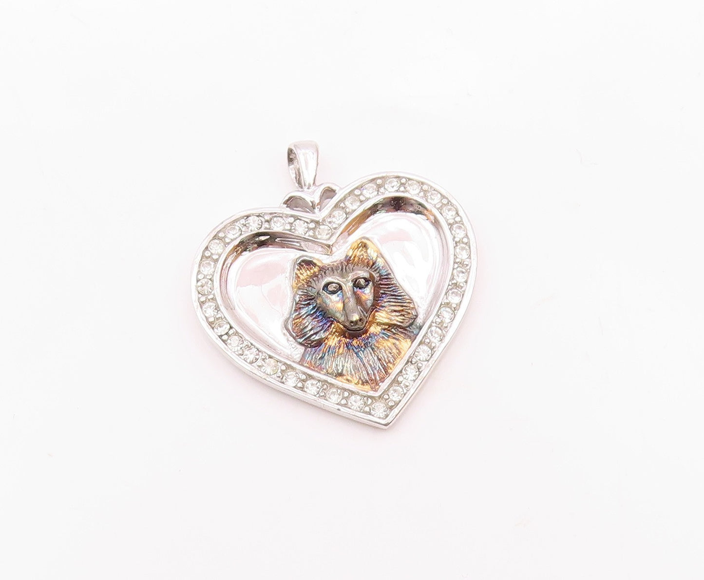925 Silver  Vintage Carved Dog Cubic Zirconia Love Heart Pendant  PT20097