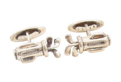 925 Sterling Silver Vintage Cufflinks PETER BRAMS 3D Golf Bag & Clubs  TR4151