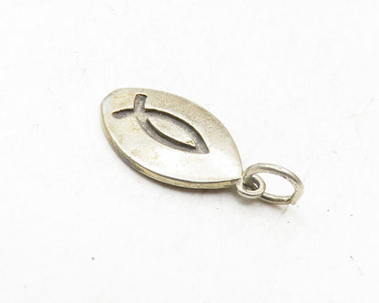 925 Sterling Silver  Vintage Petite Fish Motif Pointed Oval Pendant  PT7489