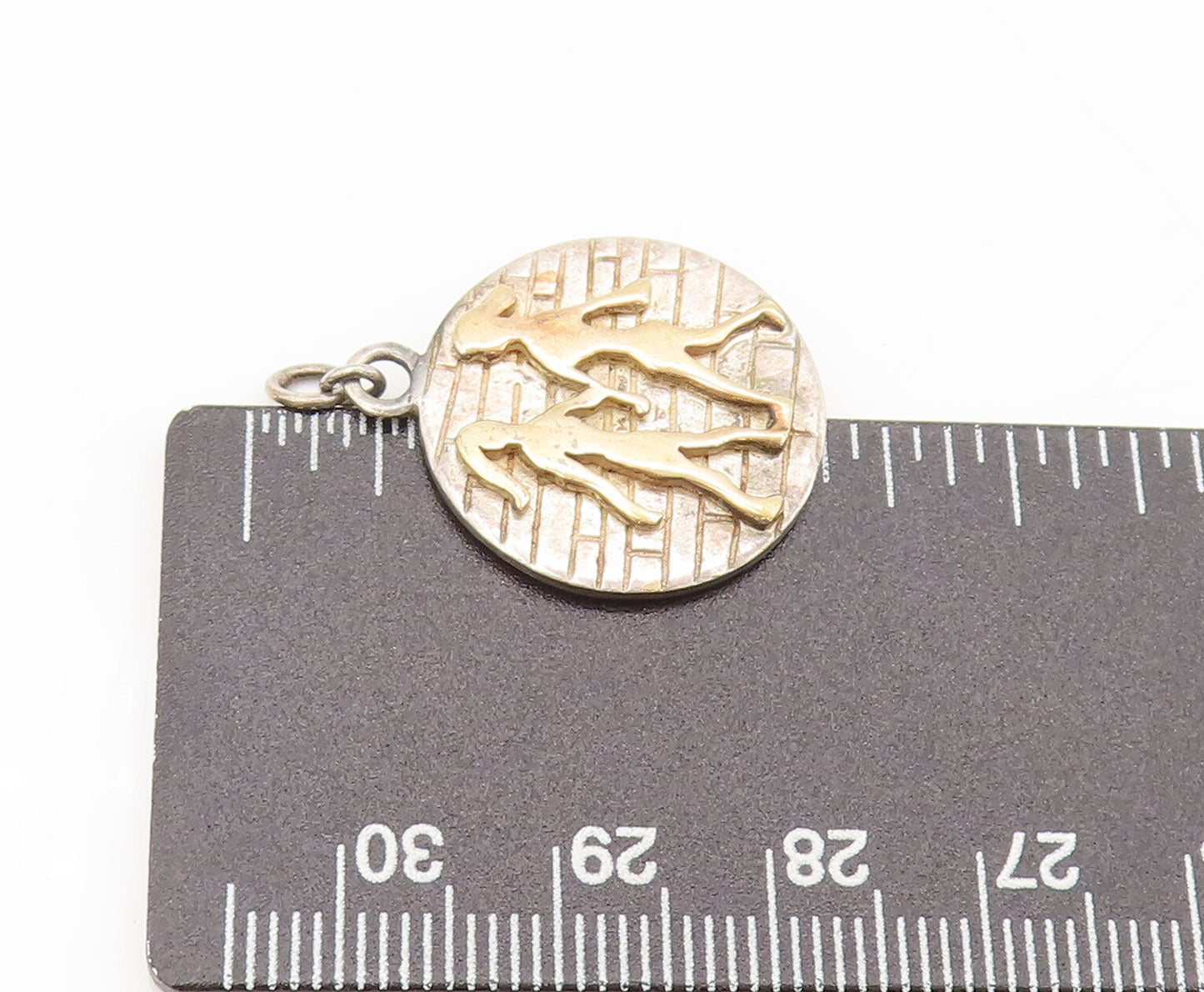 14k GOLD 925 Silver  Vintage Dancing Girls Brick Wall Round Pendant  PT22296