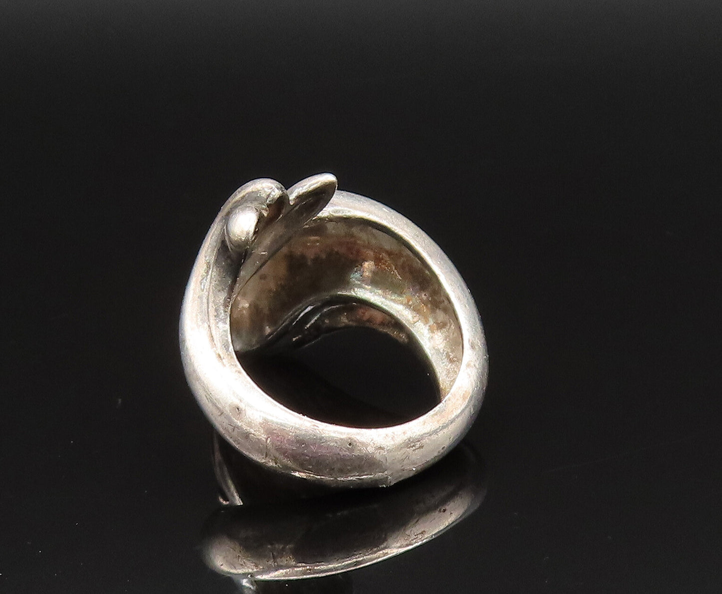 925 Sterling Silver  Vintage Dolphin Head & Tail Bypass Ring Sz 6.5  RG25613
