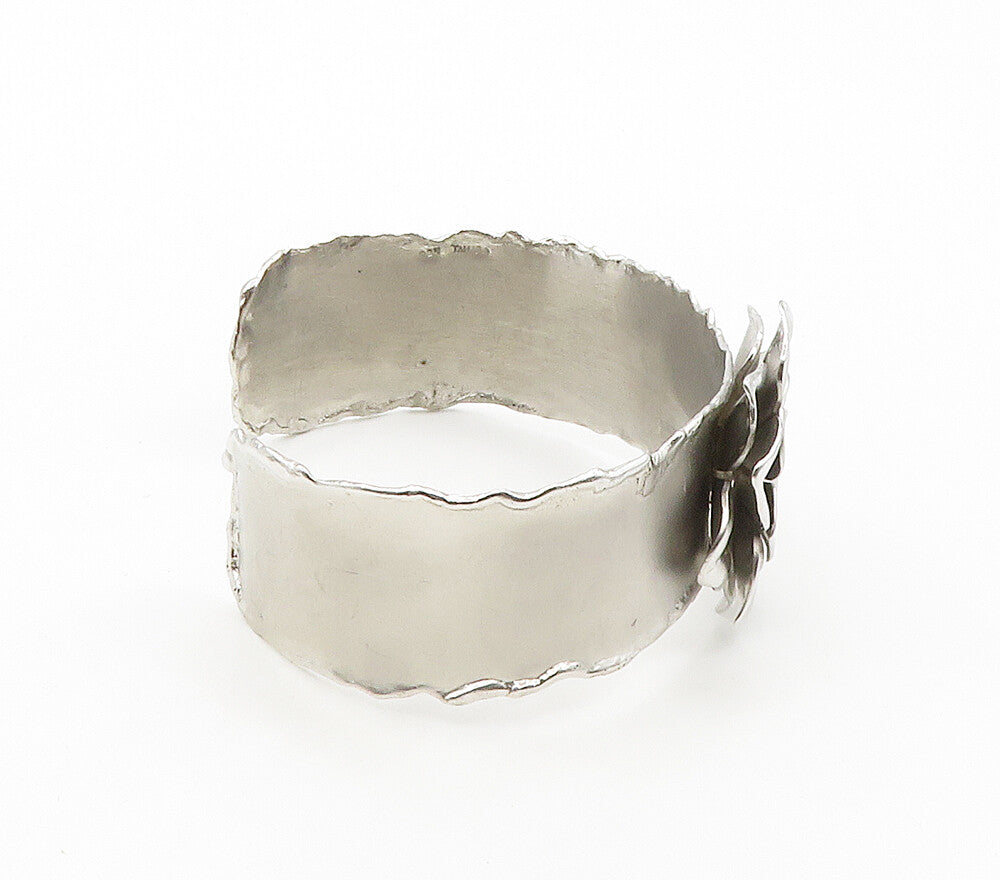 TAHARA 925 Sterling Silver  Flower Motif Smooth Matte Cuff Bracelet  BT6502