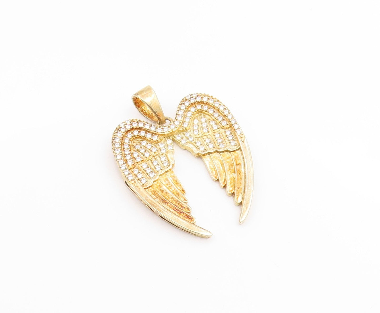 925 Silver  Vintage Cubic Zirconia Gold Plated Angel Wings Pendant  PT15698