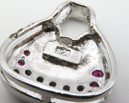925 Sterling Silver  Vintage Pink & Blue Topaz Hand Bag Motif Pendant  PT11054