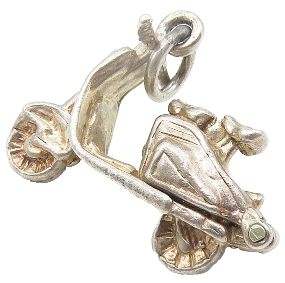 925 Sterling Silver  Vintage Dark Tone Motor Scooter Pendant (OPENS)  PT8886
