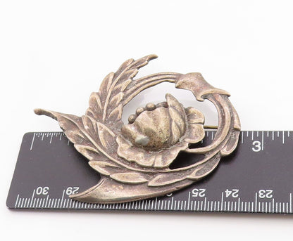 925 Sterling Silver Vintage Brooch Antique Botanical Floral Design  BP11790