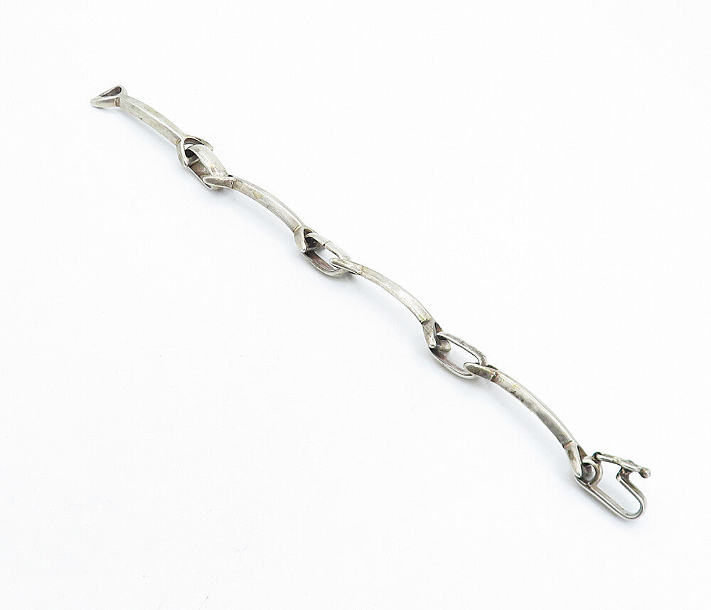 MIDDLE EAST 925 Silver  Vintage Dark Tone Bar Link Chain Bracelet  BT3027