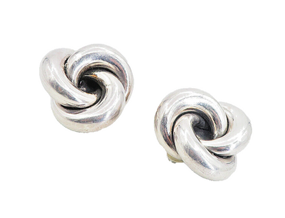 925 Sterling Silver   Vintage Pretzel Knot Non Pierce Drop Earrings  EG4371