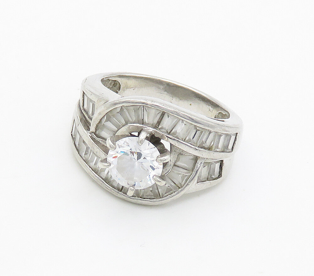 925 Sterling Silver  Cubic Zirconia Shiny Bypass Style Band Ring Sz 7  RG15609