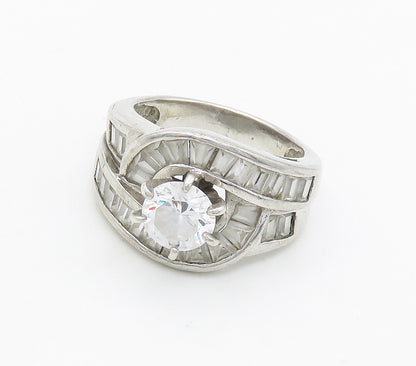 925 Sterling Silver  Cubic Zirconia Shiny Bypass Style Band Ring Sz 7  RG15609