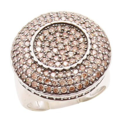 925 Sterling Silver Vintage Ring Champagne CZ Elegant Dome Band  Sz 6  RG34360