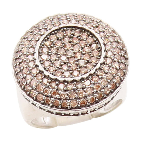 925 Sterling Silver Vintage Ring Champagne CZ Elegant Dome Band  Sz 6  RG34360
