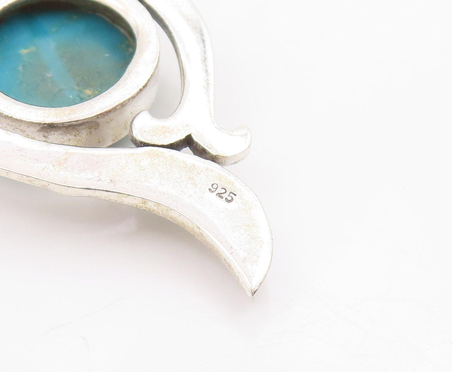 925 Sterling Silver Vintage Pendant Cabochon Turquoise Modernist Swirl  PT26193