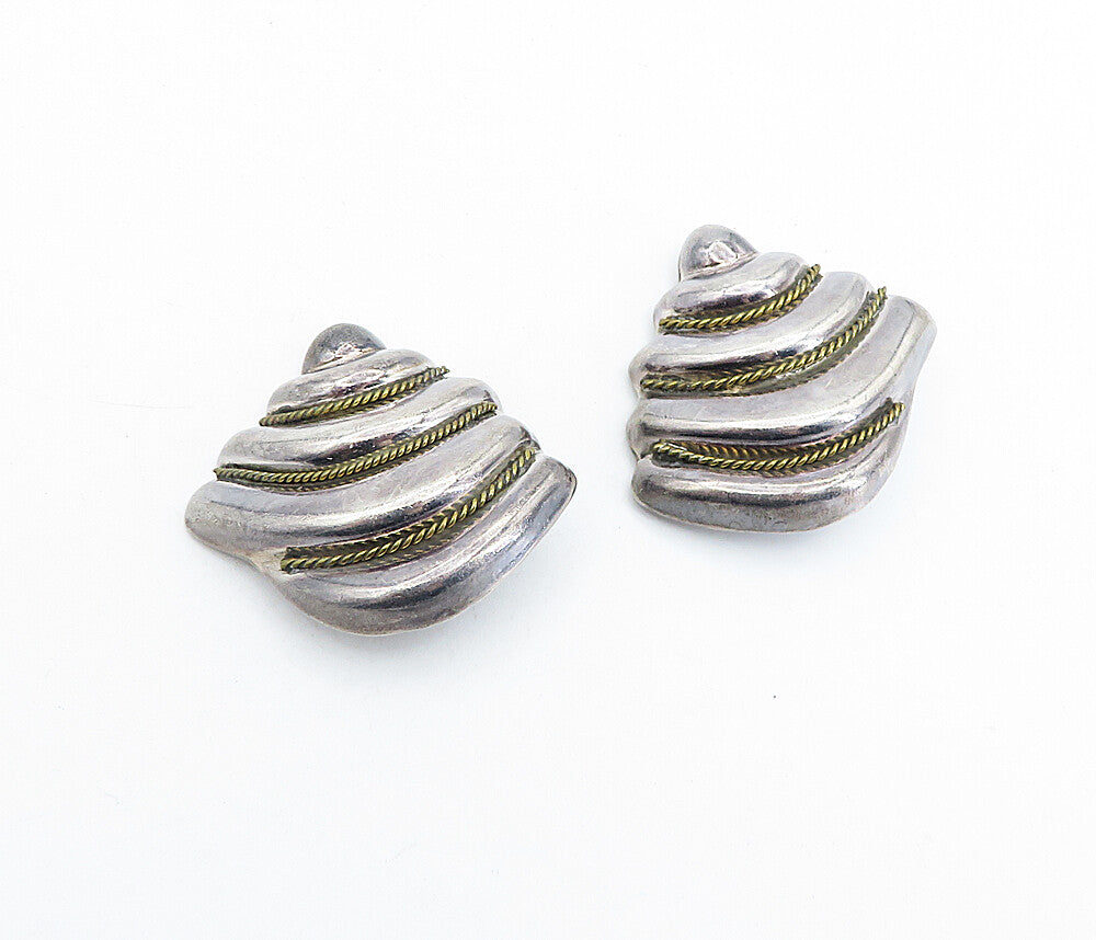 MEXICO 925 Sterling Silver  Vintage Two Tone Twist Non Pierce Earrings  EG2708