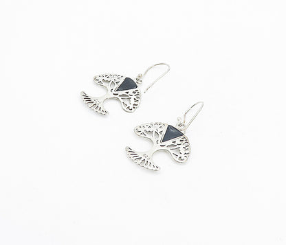 925 Sterling Silver  Inlaid Abalone Shell Tree Of Life Dangle Earrings  EG3499