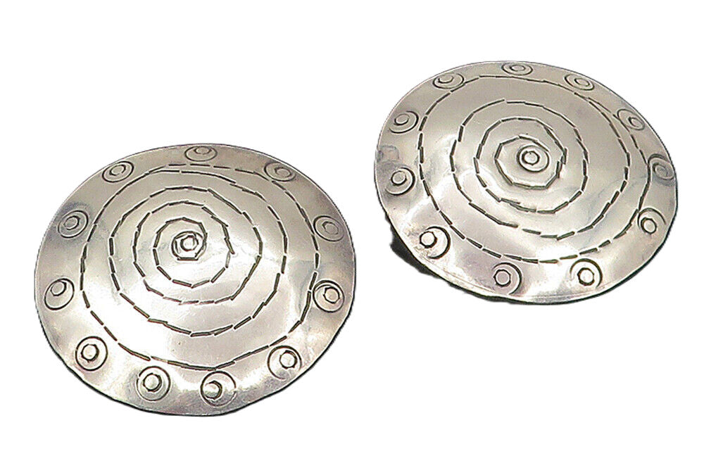 925 Sterling Silver  Vintage Etched Spiral Design Non Pierce Earrings  EG6075
