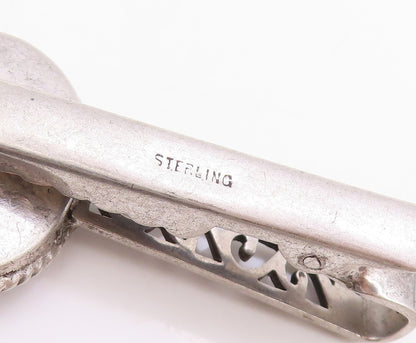 925 Sterling Silver Vintage Tie Clip Pearl Japanese Floral Swirly Design  TR4020