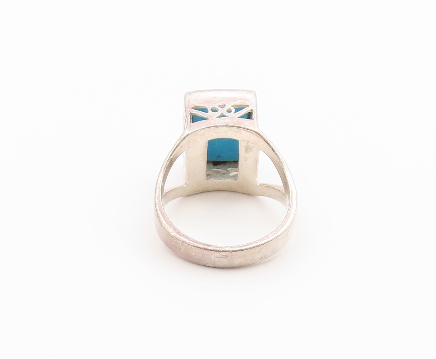 925 Sterling Silver Vintage Ring Turquoise Geometric Statement Band Sz 7 RG36791