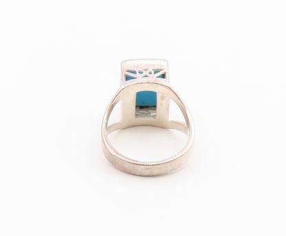 925 Sterling Silver Vintage Ring Turquoise Geometric Statement Band Sz 7 RG36791