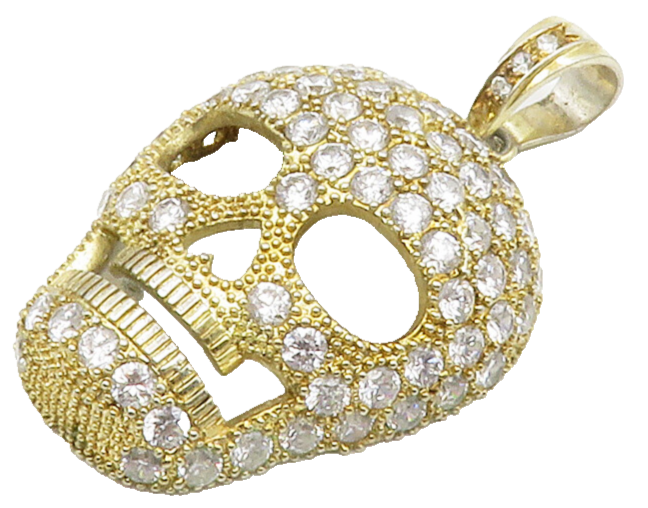 925 Sterling Silver  Sparkling Cubic Zirconia Skull Head Pendant  PT12986