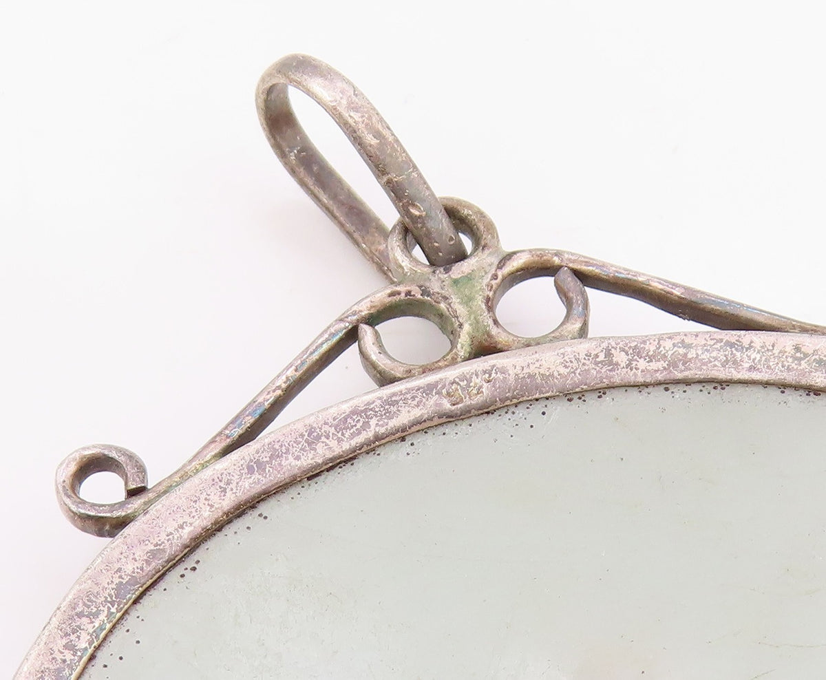 925 Sterling Silver  Vintage Chinese Ceramic Art Dark Tone Pendant  PT13380