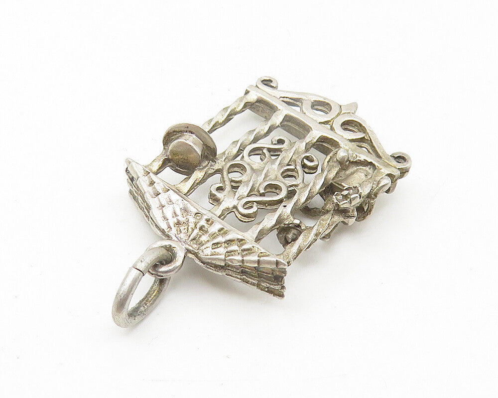 925 Sterling Silver  Vintage Flower Basket Window Sill Motif Pendant  PT8897