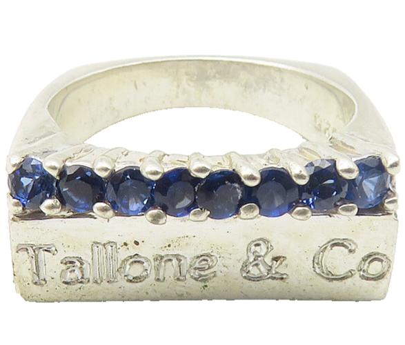 TALLONE & CO. 925 Sterling Silver  Blue Topaz Stamped Band Ring Sz 6  RG10290