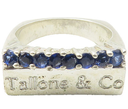 TALLONE & CO. 925 Sterling Silver  Blue Topaz Stamped Band Ring Sz 6  RG10290