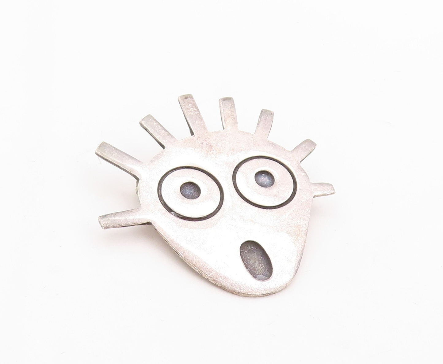 925 Sterling Silver Vintage Brooch Pin Boy In Surprise Carved Face  BP11294