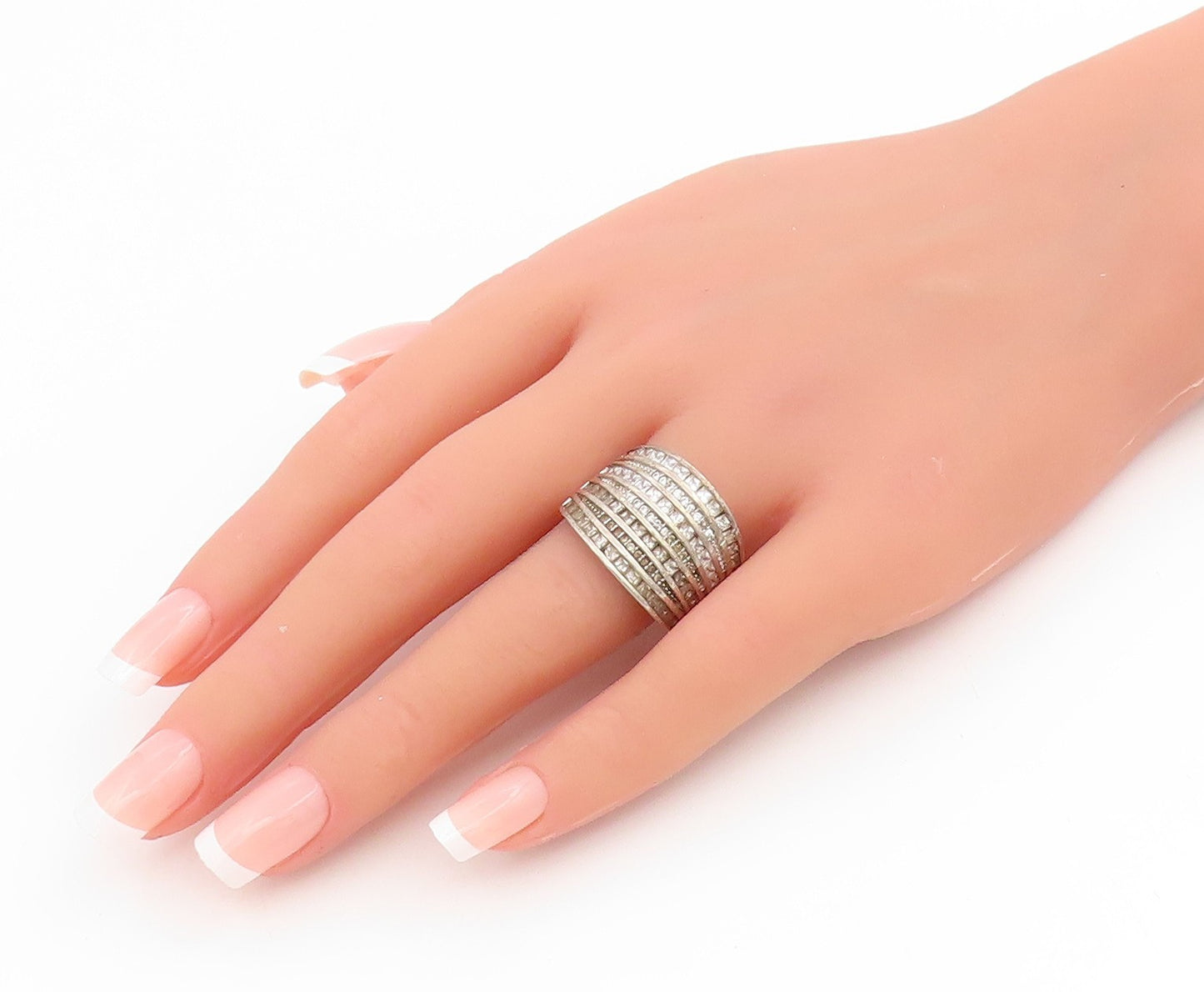 925 Sterling Silver Vintage Ring CZ Multi Row Channel Set Band  Sz 9  RG34440