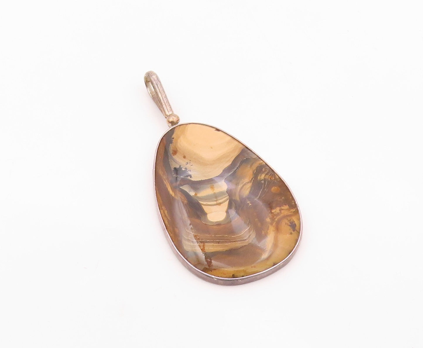 OBSIDIAN 925 Sterling Silver  Vintage Brown Jasper Large Pendant  PT17170