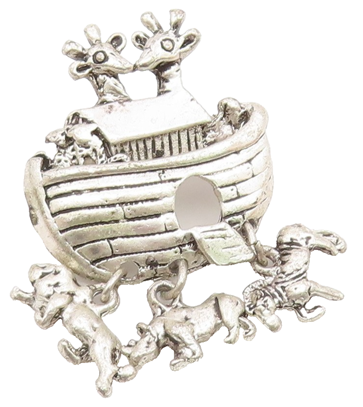 925 Sterling Silver  Vintage Noah's Arc Theme Dangling Brooch Pin  BP6258