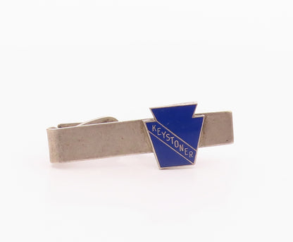 925 Sterling Silver  Vintage Blue Enamel Keystoner Tie Clip  TR2943
