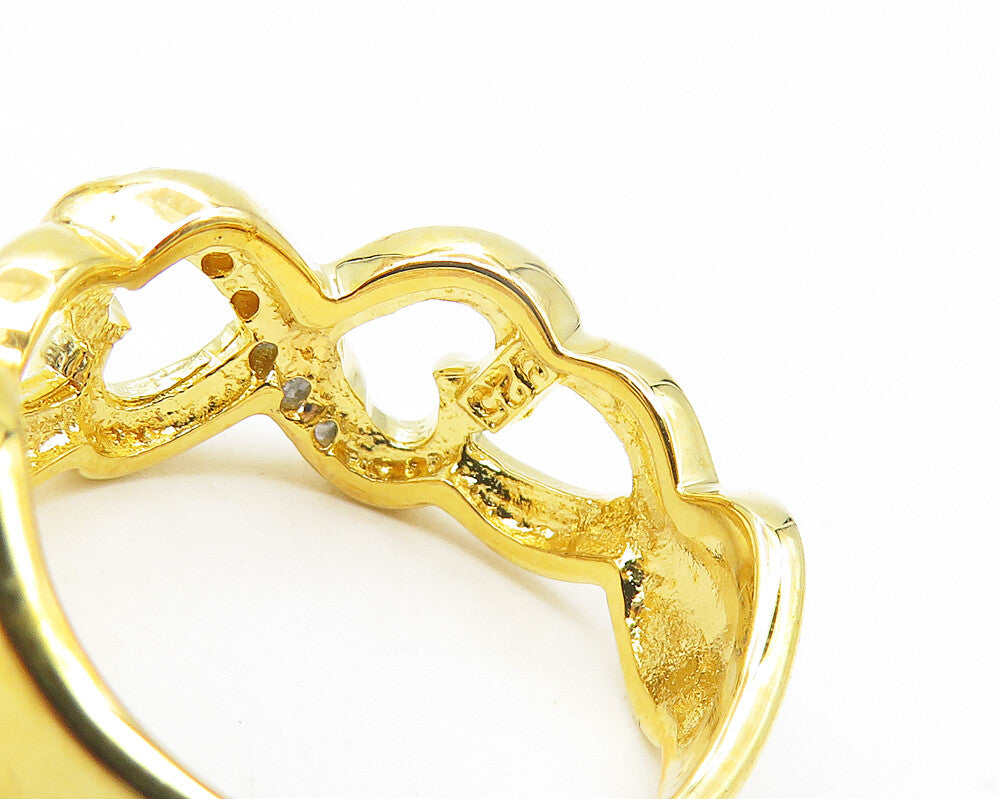 925 Sterling Silver  Topaz Gold Plated Infinity Hearts Band Ring Sz 6  RG11064