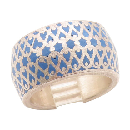 925 Sterling Silver Vintage Ring Blue Intricate Lattice Pattern  Sz 7  RG34497