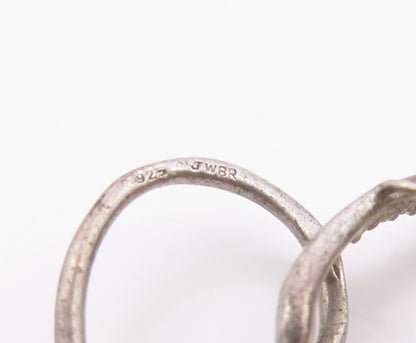 925 Sterling Silver  Vintage Genuine Diamonds Open Love Heart Pendant  PT12437